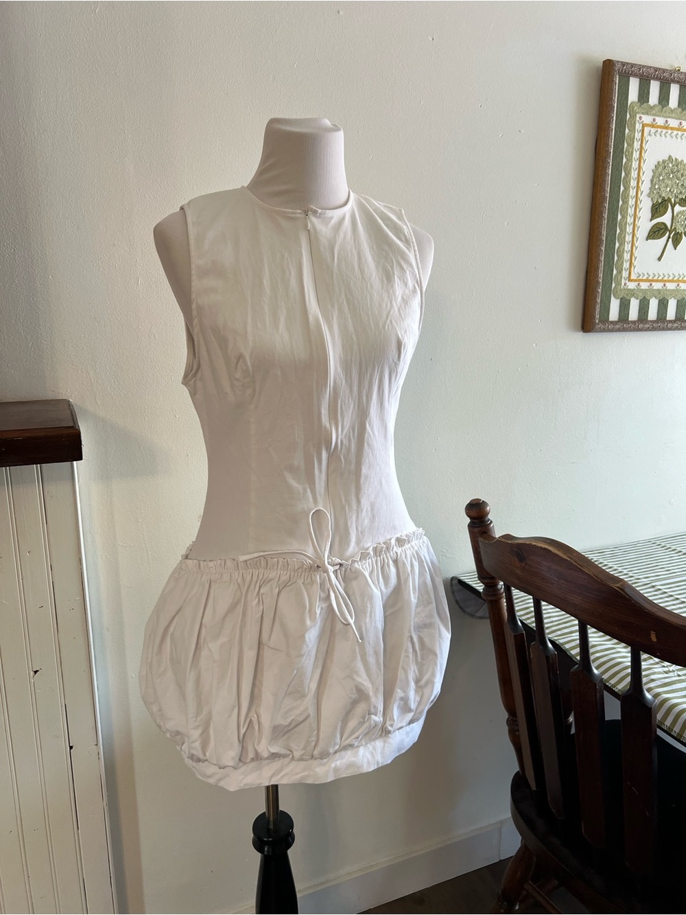 Zara White Sleeveless Drawstring Bubble-Hem Mini Dress